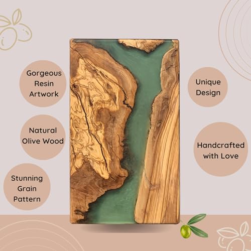 DESIGNIUM Handmade Olive Wood Cheese Board with Resin, Charcuterie Boards & Serving Tray, Wooden Epoxy Serving Board, Chopping and Cutting Board for - WoodArtSupply