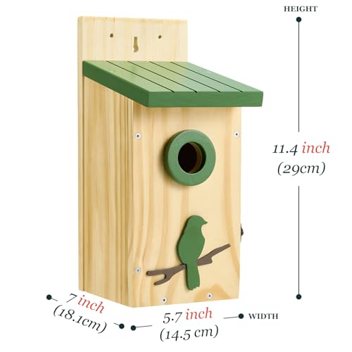 Kingsyard Classic Bird House with Prdator Guard, Bluebird Wren Chickadee Viewing House, Wooden Nesting Box for Outdoor Garden Patio, Green Kingsyard
