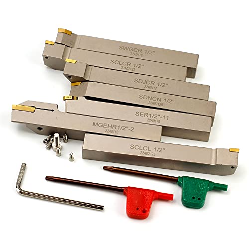 OSCARBIDE Nickel Plated 1/2"Shank Indexable Lathe Turning Holder 7 Pieces/Set,Heavy-Duty CNC Metal Lathe Cutting Tools for Turning Grooving Threading OSCARBIDE