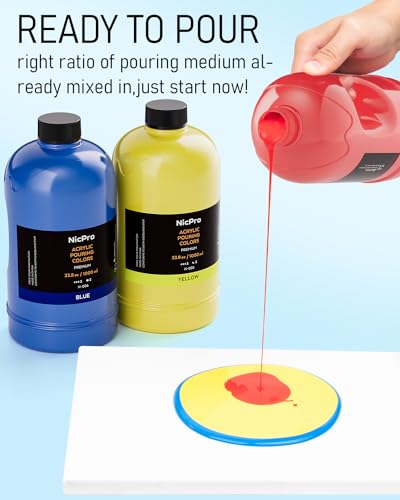 Nicpro 14 Colors Large Bulk Acrylic Pour Paint Set (33.8 oz,1000 ml) Premixed High Flow Art Pouring Paint Supplies Kit with Silicone Pour Oil, Gloves - WoodArtSupply