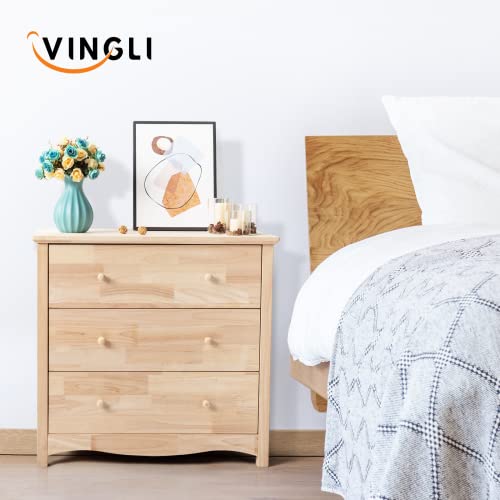 VINGLI Unfinished Natural Solid Wood 3 Drawer Dresser for Bedroom, Farmhouse Dressers & Chests of Drawers Color DIY Rubber Wood Dresser with Full VINGLI