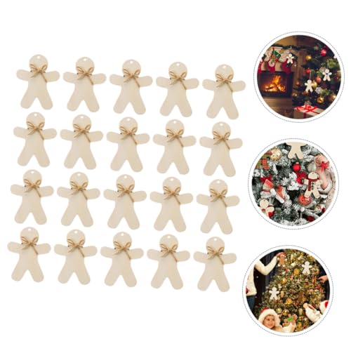 Yardenfun 20 Sets Wooden Hang Tag Xmas Gingerbread Tags Unpainted Xmas Cutouts Unfinished Gingerbread Cutout Xmas Wooden Gift Tags Gingerbread Wood Yardenfun