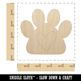 Paw Print with Heart Dog Unfinished Wood Shape Piece Cutout for DIY Craft Projects - 1/4 Inch Thick - 4.70 Inch Size Sniggle Sloth