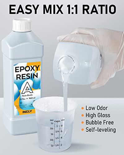 INCLY 64OZ Crystal Clear Epoxy Resin Kit, High Gloss & Bubbles Free Resin Supplies For Coating and Casting, Table Top, Countertop, River Table, Wood, INCLY
