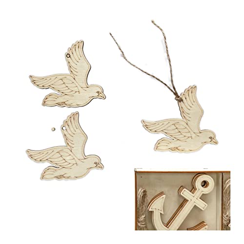 45 Pack Unfinished Nautical Wood Cutouts for Crafts, Wooden Anchor,Sailboat,Ship Wheel,Compass for DIY Project 3.5 Inch 5 Peices Each Cregugua