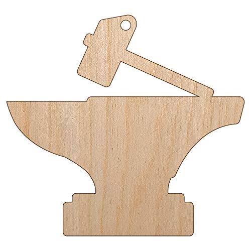 Hammer and Anvil Blacksmith Icon Unfinished Craft Wood Holiday Christmas Tree DIY Pre-Drilled Ornament