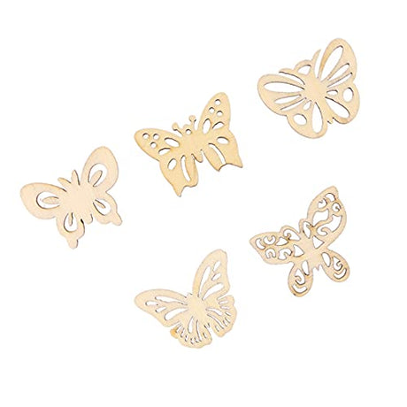 MILISTEN 50pcs Unfinished Wood Crafts Slices Wood Butterfly Shape Craft Wood Embellishments Wooden Butterfly for Crafts Wooden Wedding Cutouts Wood Milisten