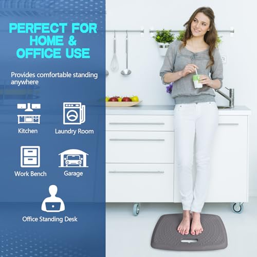 Ergohead 3/4 inch Anti Fatigue Comfort Standing Mat, Portable Office Standing Desk Mat, Non Slip Kitchen Mat, Built-in Handle with Massage Points - WoodArtSupply