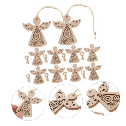 Anneome Christmas Angels Ornaments 10pcs Double Decorative Wood Chips Wooden Decor Woodsy Decor Christmas Tree Ornaments Unfinished Wooden Discs Wood - WoodArtSupply