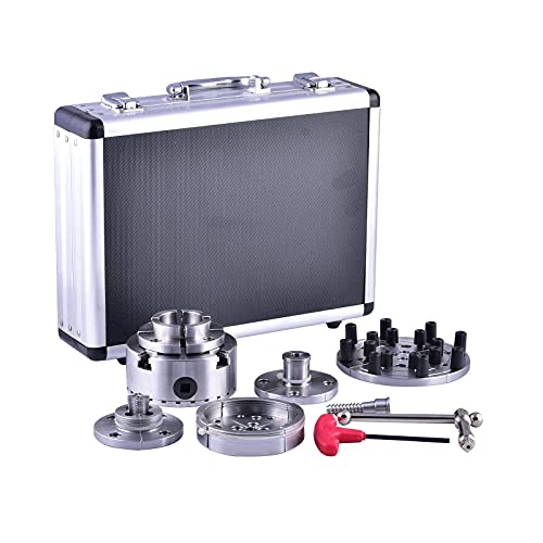 CKS375 Wood Lathe Chucks, 3.75" 4-Jaw Self-Centering Scroll Chuck with 1" x 8TPI Thread Woodworking Turning Tools Set Include(3.75 Gear Chuck,5 PHUKIMLONG