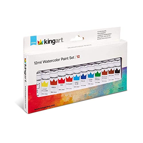 KINGART Studio Watercolor Paint, 12 ml (.4oz), Set of 12 Colors - WoodArtSupply