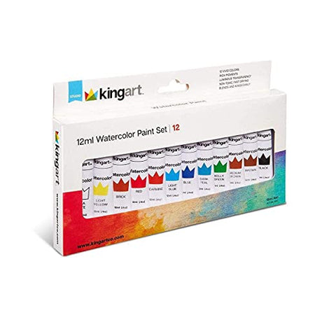 KINGART Studio Watercolor Paint, 12 ml (.4oz), Set of 12 Colors KINGART