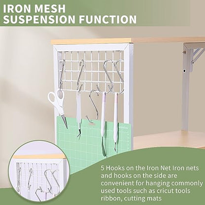 Organization and Storage Cart Compatible with Cricut Machines，Rolling Craft Storage Removable Vinyl Holders and Drawer, Crafting Desk with Storage - WoodArtSupply