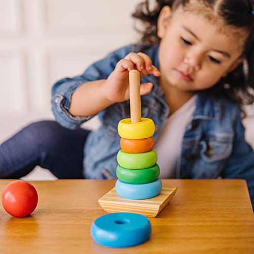 Melissa & Doug Rainbow Stacker Wooden Ring Educational Toy - Wooden Rainbow Stacking Rings Baby Toy, Stacker Toys For Infants And Toddlers Melissa & Doug