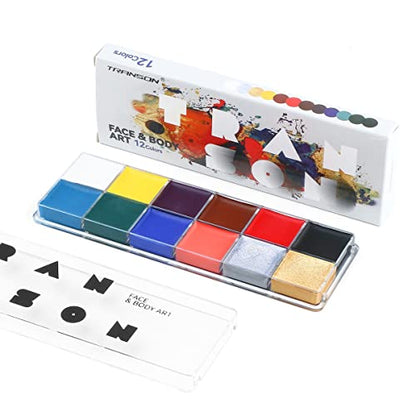 Transon Detail Thin Paint Brush Set 6pcs and 12-Color Face Body Paint Palette