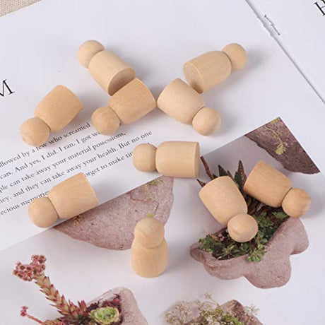 NUOBESTY Unfinished Wooden Peg Dolls - 30 Pack Peg Dolls for Painting, Craft Art Projects,Men Women Baby,3 Assorted Shapes NUOBESTY