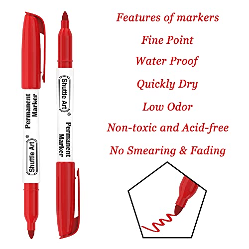Shuttle Art Permanent Markers, 30 Pack Red Permanent Marker set,Fine Point, Works on Plastic,Wood,Stone,Metal and Glass for Doodling, Marking… Shuttle Art