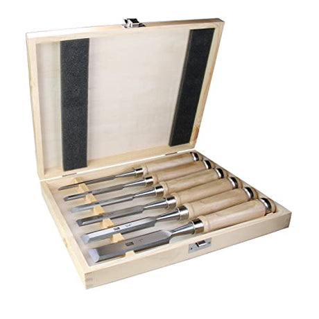 6 Piece Wood Chisel Set Woodworking Chisel Kit with Chrome-Vanadium Steel and hornbeam Handles, Premium Wooden Case for Carpenter Craftsman Gift for MKC