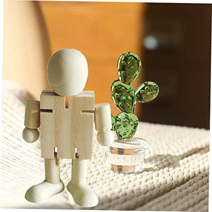 COHEALI 5pcs White Embryo Robot Wood Robot Figure Unfinished Peg Dolls Kids Painting Art Crafts Natural Ornaments Peg People Kit Wood Doll Figures