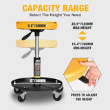 YELLOW JACKET Rolling Mechanics Seat, 250 LBS Capacity Heavy-Duty Pneumatic Adjustable Garage Stool with Tool Tray YELLOW JACKET
