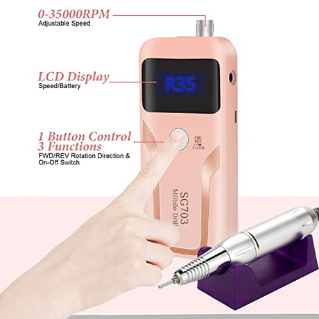 Electric Nail Drill, DELIFO Portable Nail Drill Professional 35000 RPM Nail File Machine Rechargeable Pedicure Acrylic Nails Polishing Tools with DELIFO