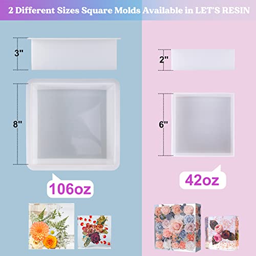 LET'S RESIN Large Silicone Square Molds for Resin, Glossy Deep Square Molds 8''x 3'' w/Wooden Support, Epoxy Resin Molds for Flowers Preservation, LET'S RESIN