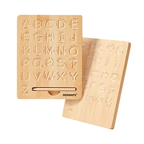 Asweets Montessori Wooden Alphabet Tracing Board,Wood Letter Practicing Board,Double-Sided Boards for Toddlers and Preschool Gifts for Kids Asweets