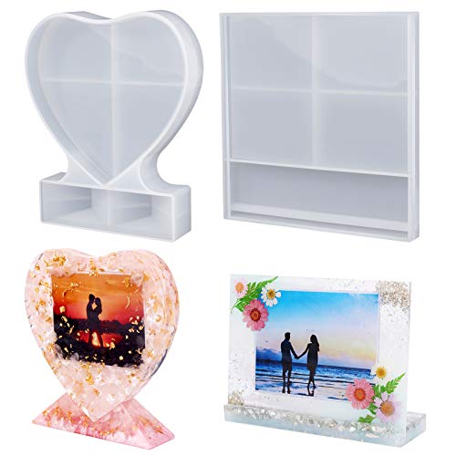 LET'S RESIN Epoxy Molds, Silicone, Large Size Picture Frames Silicone Molds Rectangle & Heart Shape Epoxy Resin Molds for DIY Home Table Décor