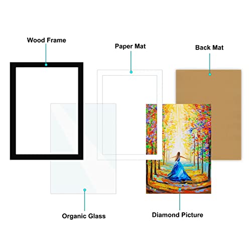 Betionol 12x16 Picture Frame 2 Pack, Display 12x16in/30x40cm Diamond Painting Kits/Photos/Prints, Black Natural Solid Wood Picture Frame with Acrylic Betionol