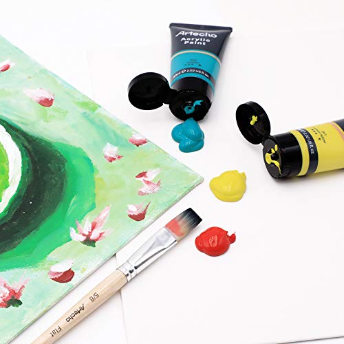 Artecho Acrylic Paint Set 24 Colors Tubes (60ml / 2.02oz) Art Craft Paints for Canvas, Rock, Wood, Fabric, Art Supplies for Artists, Adults, Artecho
