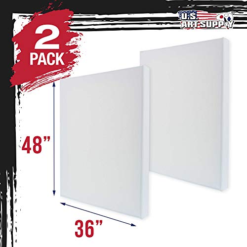 U.S. Art Supply 36 x 48 inch Gallery Depth 1-1/2" Profile Stretched Canvas, 2-Pack - 12-Ounce Acrylic Gesso Triple Primed, Professional Artist - WoodArtSupply