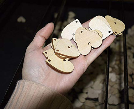 Onwon 100 Pieces Wooden Heart Tags Discs with 2 Holes & 100 Pcs Stainless Steel Rings Connectors for Your DIY Projects Such as Birthday Boards, Chore Onwon