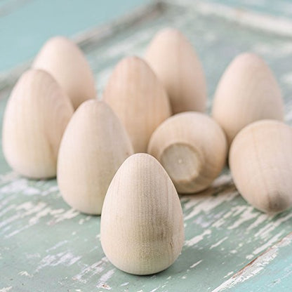 Pack of 54 Unfinished Wood Eggs with Flat Bottoms by Factory Direct Craft - Wooden Natural Blank Eggs for DIY Easter Holiday Crafts - Size: 1-5/8" H - WoodArtSupply