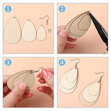 120 Pieces Unfinished Wooden Earrings Blanks Wooden Teardrop Earrings Set Wood Pendants with 60 Pieces Earring Hooks and 60 Pieces Jump Rings for Hicarer