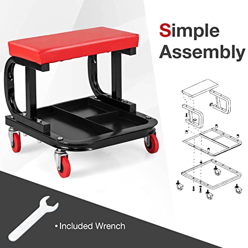 IRONMAX Rolling Creeper Seat, Garage Shop Stool on Wheels with Padded Seat & Tool Tray Storage, 330 LBS Capacity, Heavy Duty Mechanic Stool Chair Car - WoodArtSupply