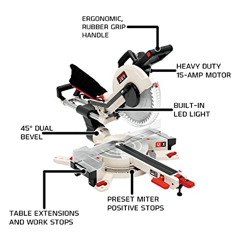 JET 12-Inch Sliding Dual-Bevel Compound Miter Saw, 1Ph 115V (JMS-12X) Jet