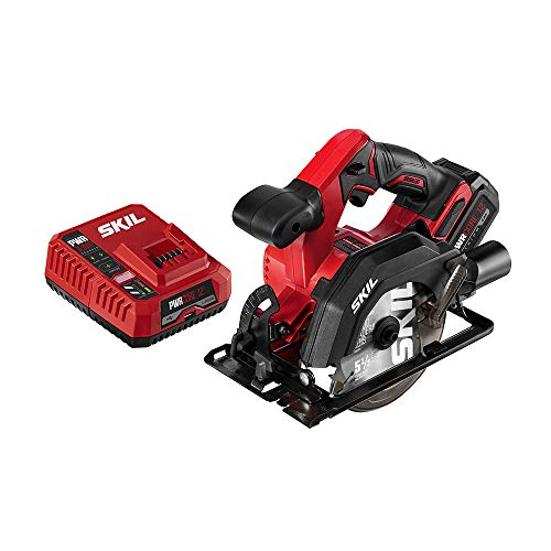 SKIL PWR CORE 12 Brushless 12V Compact 5-1/2 Inch Circular Saw, Includes 4.0Ah Lithium Battery and PWR JUMP Charger - CR541802, Red Skil