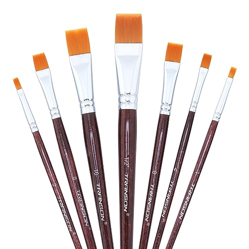 Transon Flat Paint Brush Set 7pcs for Acrylic Watercolor Gouache Oil and Body Painting - WoodArtSupply