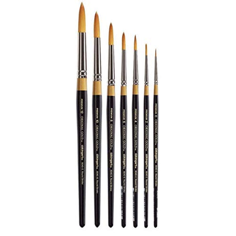 KINGART B-029 Premium 7 pc. Original Gold 9040 Series Round Stroke Brush Set, Synthetic Golden Taklon for Acrylic, Oil, Watercolor Paint, Short KINGART