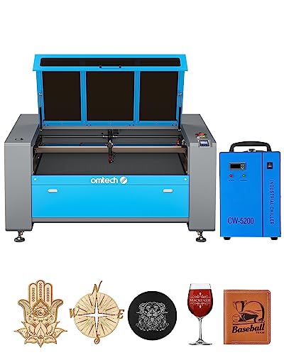 OMTech 130W CO2 Laser Engraver with Water Chiller Autofocus, 35x55 Inch Laser Cutting Engraving Etching Machine with Autolift 3 Way Pass Air Assist, OMTech