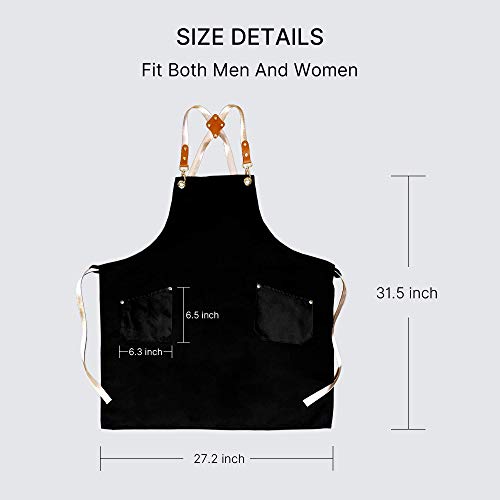 Aprons for Women Men with Pockets Cute Baking BBQ Artist Grilling Cooking Stylist Cosmetology Work Water Drop Resistant Cross Back Adjustable Canvas AMOKAH