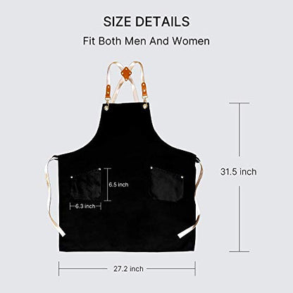 Aprons for Women Men with Pockets Cute Baking BBQ Artist Grilling Cooking Stylist Cosmetology Work Water Drop Resistant Cross Back Adjustable Canvas