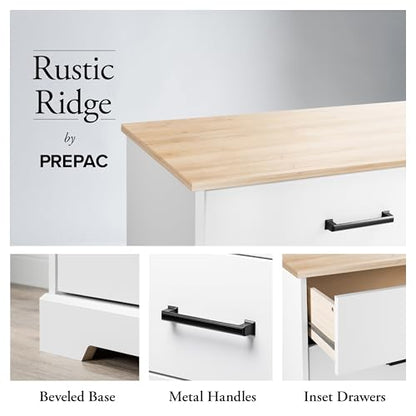 Prepac Rustic Ridge 6 Drawer Dresser, 18.25" D x 53.25" W x 28.5" H, White & Oak - WoodArtSupply