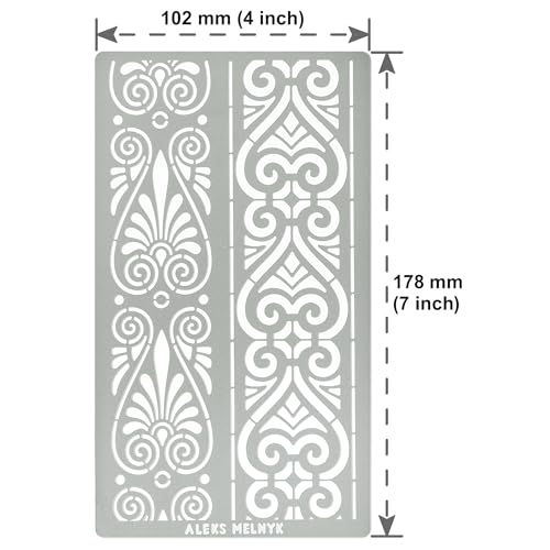 Aleks Melnyk No.326 Metal Stencil, Ancient Greek and Roman Ornament Design, Palmette Motif, Border, Patterns, Small Stencil, 1 PC, Template for Wood - WoodArtSupply