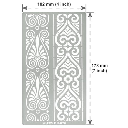 Aleks Melnyk No.326 Metal Stencil, Ancient Greek and Roman Ornament Design, Palmette Motif, Border, Patterns, Small Stencil, 1 PC, Template for Wood - WoodArtSupply