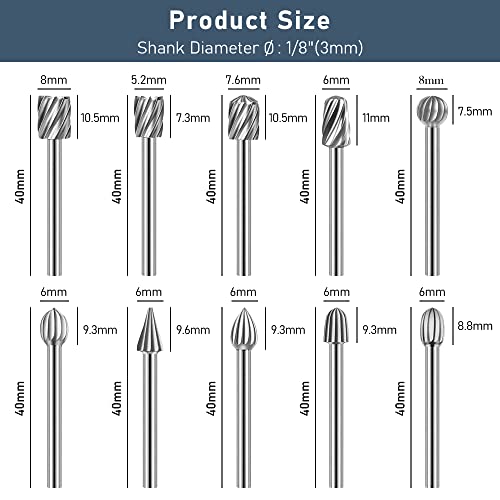 Engraving Router Bit Carving Bits, 20 PCS HSS Rotary Tool Accessories Rotary Bits Burr Set with 1/8’’(3mm) for DIY Woodworking, Carving, Engraving, shengbenhao