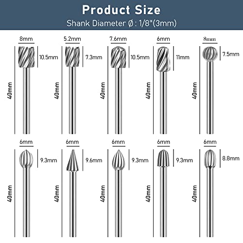Engraving Router Bit Carving Bits, 20 PCS HSS Rotary Tool Accessories Rotary Bits Burr Set with 1/8’’(3mm) for DIY Woodworking, Carving, Engraving,