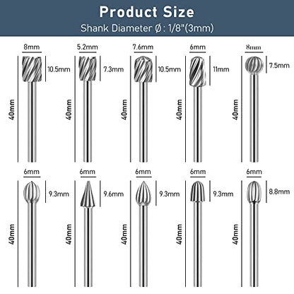 Engraving Router Bit Carving Bits, 20 PCS HSS Rotary Tool Accessories Rotary Bits Burr Set with 1/8’’(3mm) for DIY Woodworking, Carving, Engraving,