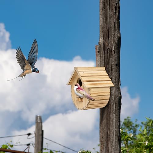 Bird House for Outside, Wooden Blue Houses for Outdoors with Standing Platform for Garden, Birdhouse with Viewing Holes for Yard, Hanging Birdhouse - WoodArtSupply