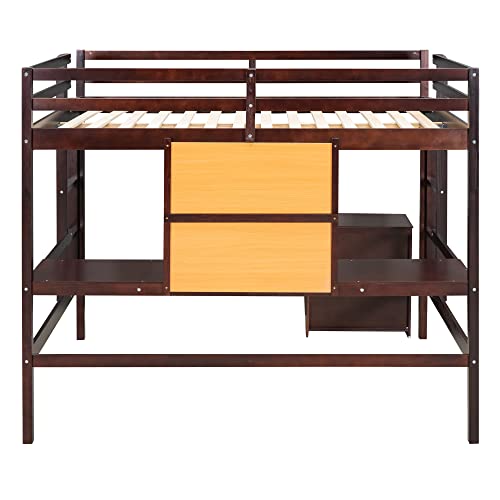 RORIGAT Twin Size Wooden Loft Bed with Desk and Storage - Espresso Finish - WoodArtSupply